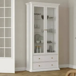 Mobile vetrina vintage 2 ante 96x41x200h cm bianco - Honore