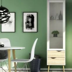 Mobile vetrina 50x39x200h cm bianco e quercia - Fabia