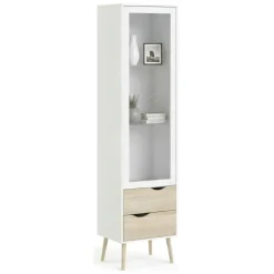 Mobile vetrina 50x39x200h cm bianco e quercia - Fabia