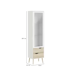 Mobile vetrina 50x39x200h cm bianco e quercia - Fabia
