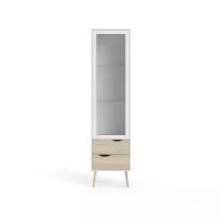 Mobile vetrina 50x39x200h cm bianco e quercia - Fabia