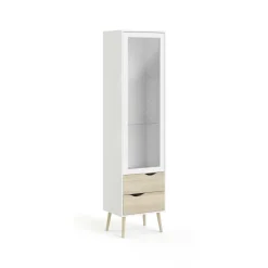 Mobile vetrina 50x39x200h cm bianco e quercia - Fabia