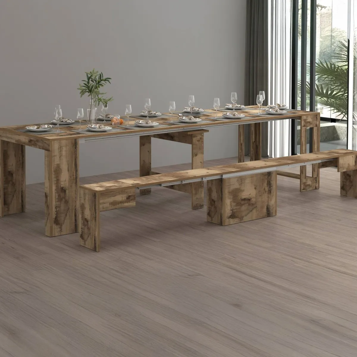 Panche > Dmora Panca allungabile acero 290x25x45h cm - Yutu Marrone Acero