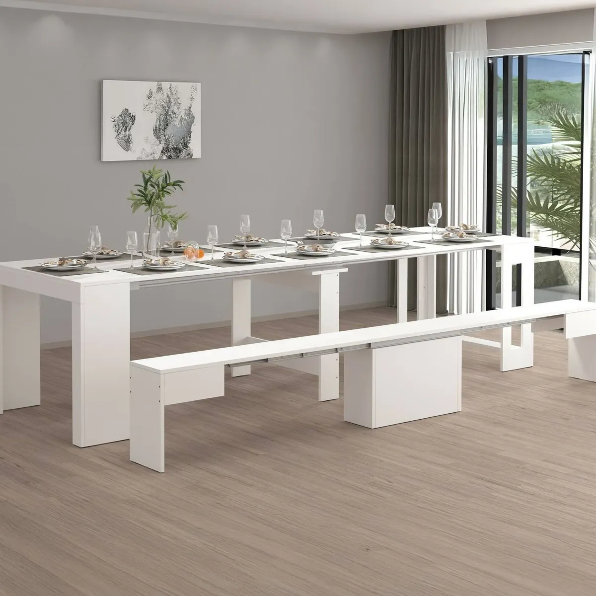 Panche > Dmora Panca allungabile bianca lucida 290x25x45h cm - Yutu Bianco Lucido