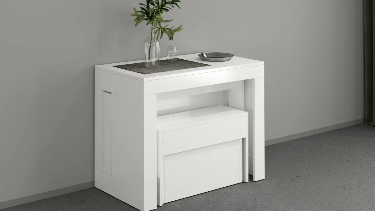 Panche > Dmora Panca allungabile bianca lucida 290x25x45h cm - Yutu Bianco Lucido