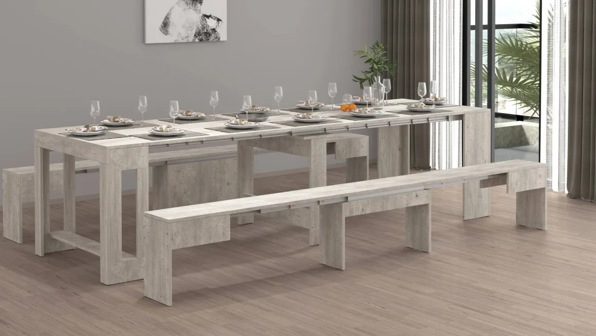 Panca allungabile cemento 290x25x45h cm - Quedan