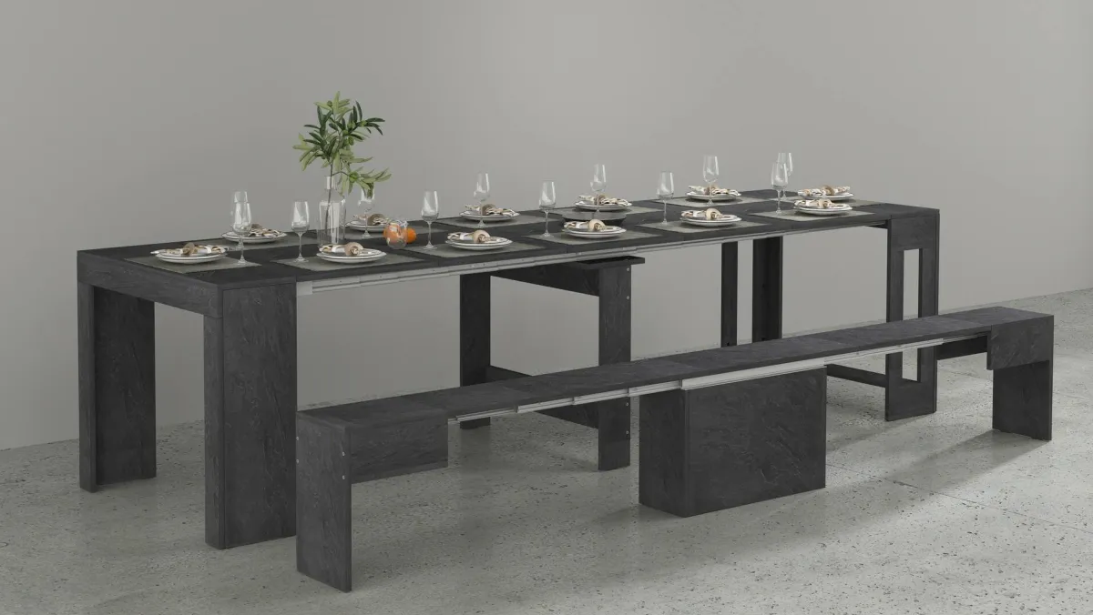 Panche > Dmora Panca ardesia estensibile 290x25x45h cm - Yutu Grigio Ardesia