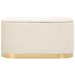 Panca Bianco Crema oro con due Sgabelli, Panca Contenitore Materiale Struttura in Metallo 80x37x42h cm, Colore Seduta Bianco - Soroti