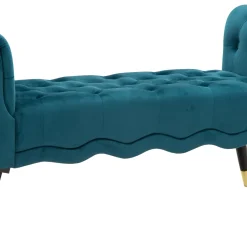 Panca blu Ottanio Nero in Velluto, con Braccioli e Dettagli Dorati Materiale Struttura in Tessuto 120x40x60h cm, Colore Seduta blu - Humahu