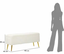 Panche > Dmora Panca contenitore rivestita bianca e oro 112x42x50h cm - Aiano Oro, Bianco