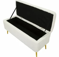Panche > Dmora Panca contenitore rivestita bianca e oro 112x42x50h cm - Aiano Oro, Bianco