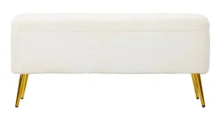Panche > Dmora Panca contenitore rivestita bianca e oro 112x42x50h cm - Aiano Oro, Bianco