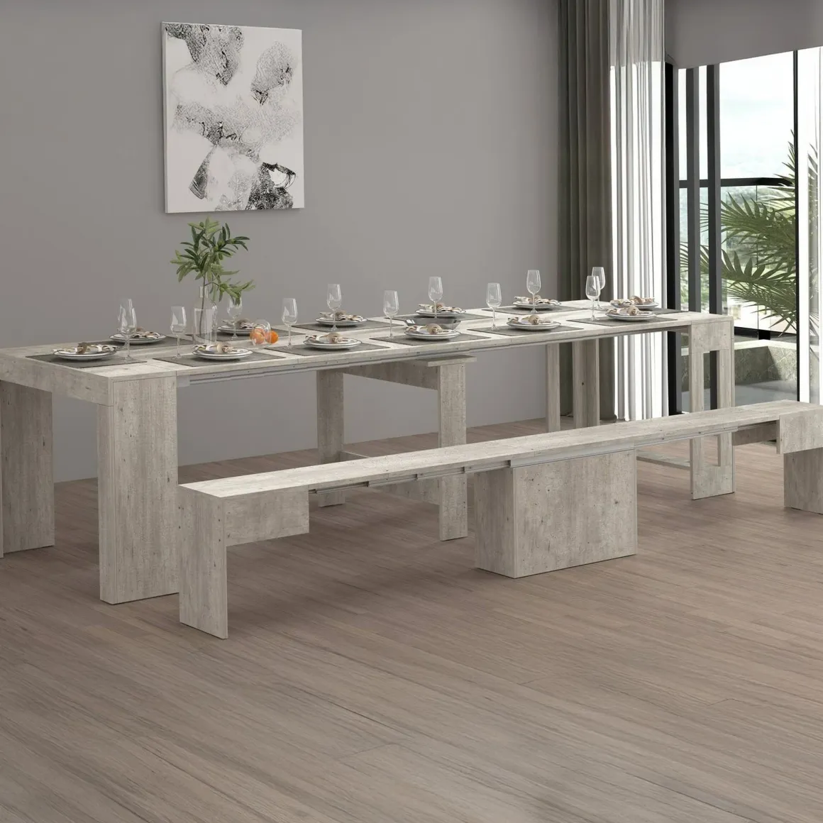 Panca estensibile cemento 290x25x45h cm - Yutu