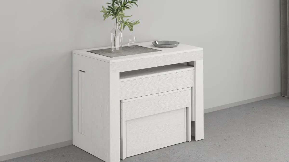 Panche > Dmora Panca estensibile da pranzo bianca lucida 290x25x45h cm - Quedan Bianco