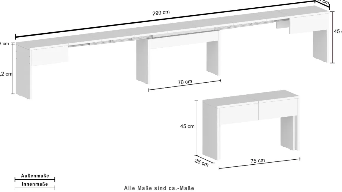 Panca estensibile olmo 290x25x45h cm - Quedan