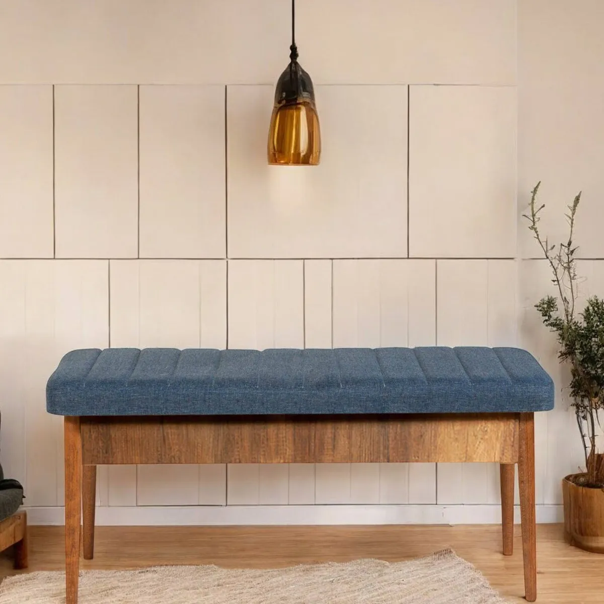 Panche > Dmora Panca Marrone Noce blu Peso Supportato 130 kg Colore Struttura blu 110x40x48h cm, Altezza Seduta 48 cm - Arielli Blu, Marrone Noce
