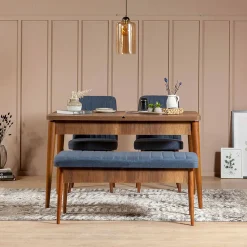 Panche > Dmora Panca Marrone Noce blu Peso Supportato 130 kg Colore Struttura blu 110x40x48h cm, Altezza Seduta 48 cm - Arielli Blu, Marrone Noce
