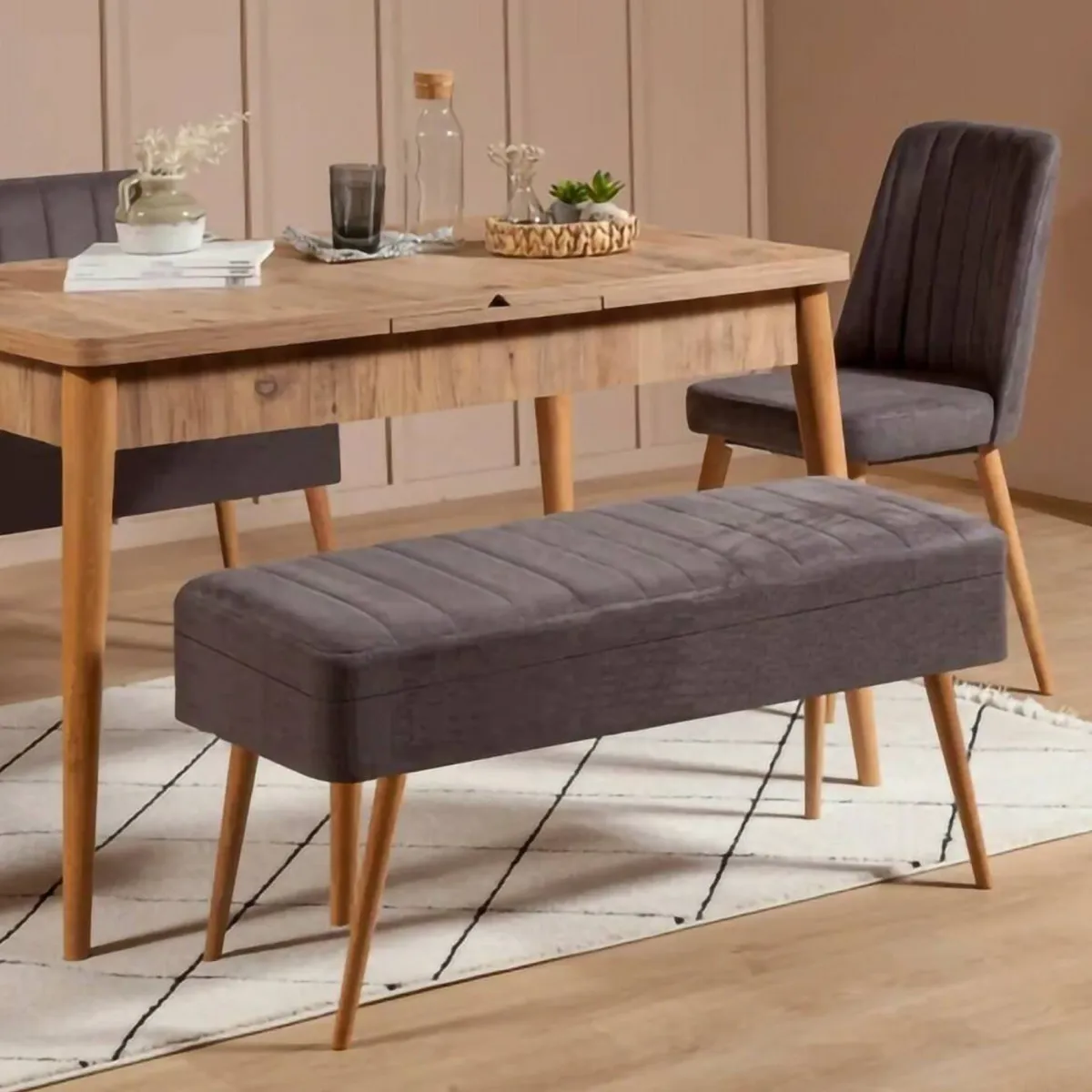 Panche|Salotto > Dmora Panca Marrone Noce Nero Antracite Peso Supportato 130 kg Colore Struttura Nero 105x40x49h cm, Altezza Seduta 40 cm - Falcon Nero Antracite, Marrone Noce