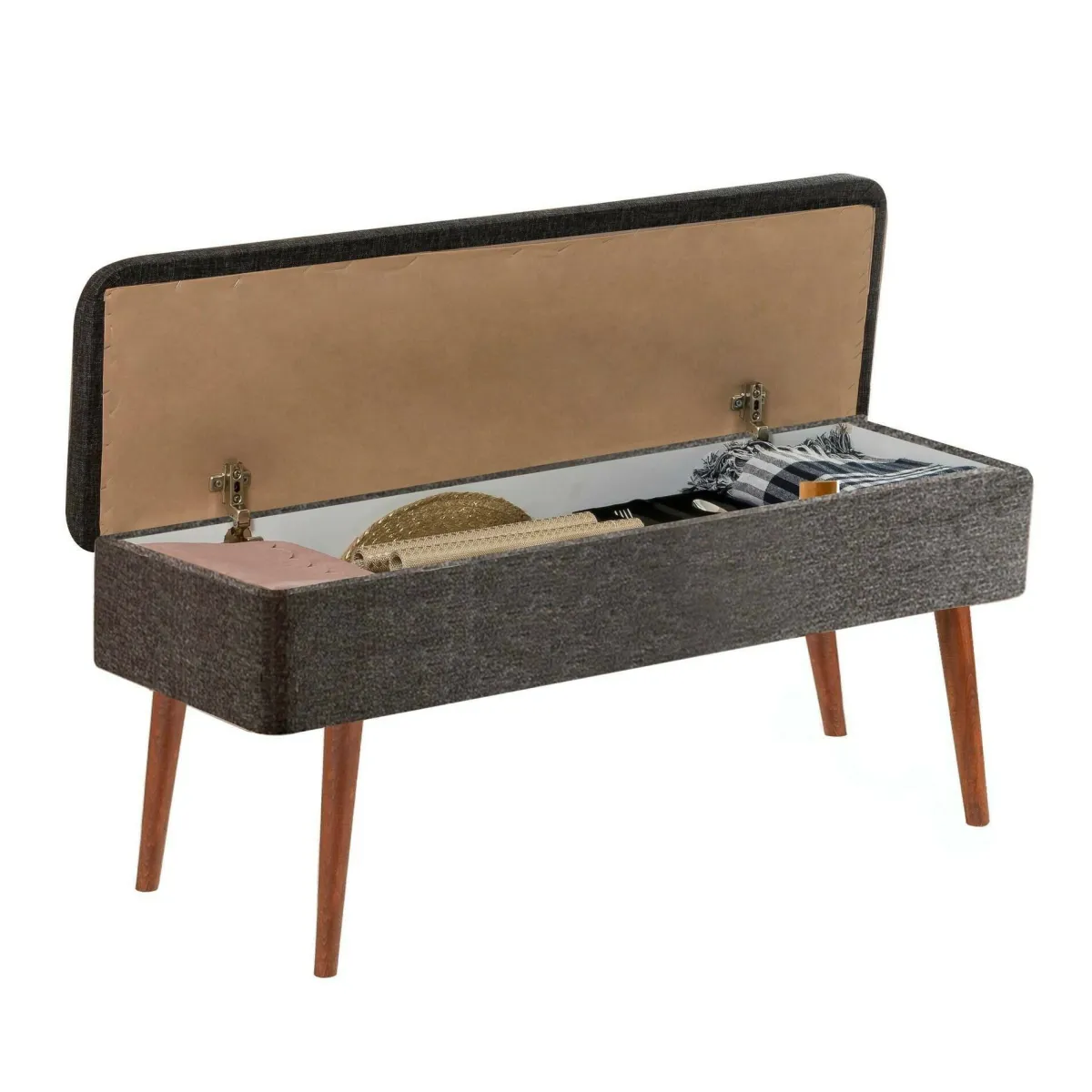 Panche|Salotto > Dmora Panca Marrone Noce Nero Antracite Peso Supportato 130 kg Colore Struttura Nero 105x40x49h cm, Altezza Seduta 40 cm - Falcon Nero Antracite, Marrone Noce