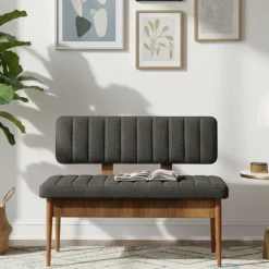Panca Marrone Noce Nero Antracite Peso Supportato 150 kg Colore Struttura Nero 110x40x85h cm, Altezza Seduta 48 cm - Salento
