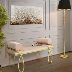 Panca oro Rosa con 2 Cuscini Materiale Struttura in Tessuto 113x49x53h cm, Colore Seduta Rosa - Ennist