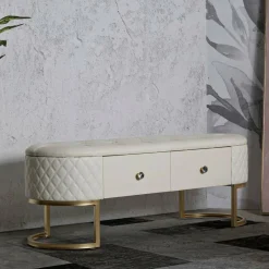 Panca shabby bianca e oro 120x40x43h cm - Golfo