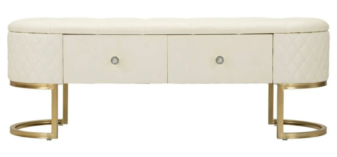 Panca shabby bianca e oro 120x40x43h cm - Golfo