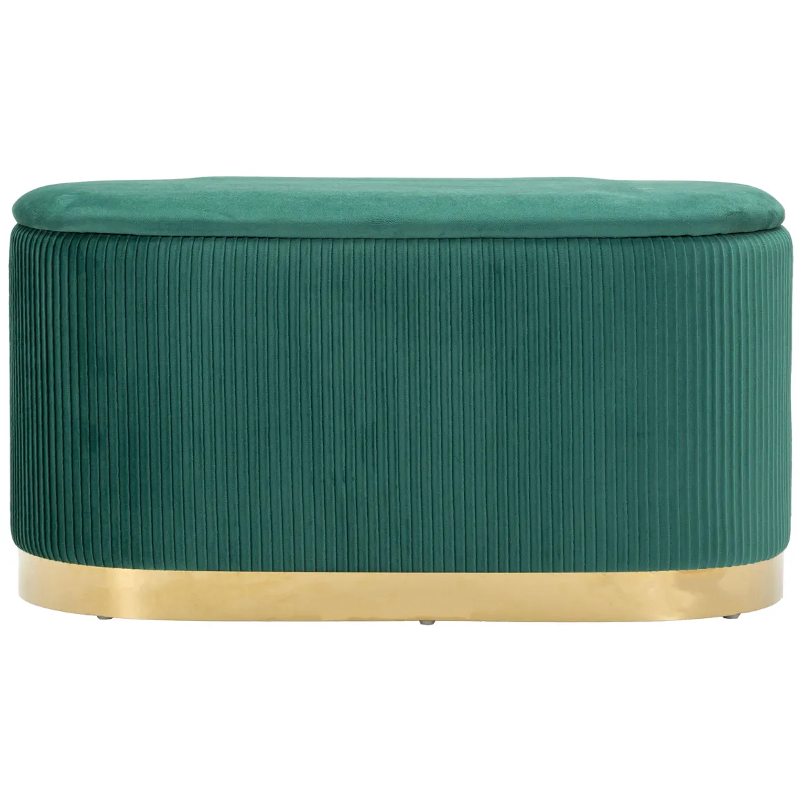 Panca Verde oro con due Sgabelli, Panca Contenitore Materiale Struttura in Metallo 80x37x42h cm, Colore Seduta Verde - Soroti