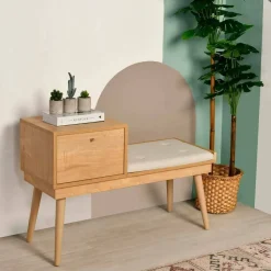 Panche|Outdoor > Dmora Panchetta decorativa quercia e crema 40x105x45h cm - Asolo Bianco Crema, Marrone Quercia