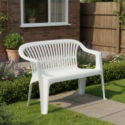 Panchina da Esterno Bianco 2 Posti Impilabile 114x55x82h cm, Braccioli Made in Italy - Asmi