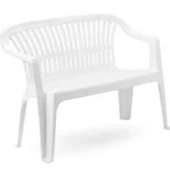 Panchina da Esterno Bianco 2 Posti Impilabile 114x55x82h cm, Braccioli Made in Italy - Asmi