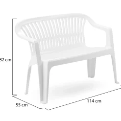 Panchina da Esterno Bianco 2 Posti Impilabile 114x55x82h cm, Braccioli Made in Italy - Asmi