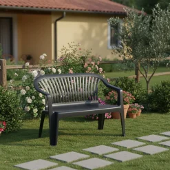 Panchine > Dmora Panchina da Esterno 2 Posti Impilabile 114x55x82h cm, Braccioli Made in Italy - Asmi Nero Antracite