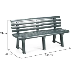 Panchina da Esterno Nero Antracite Materiale Struttura in Plastica Colore Seduta Nero 145x49x74h cm, Sfumatura Colore Struttura Antracite - Artur