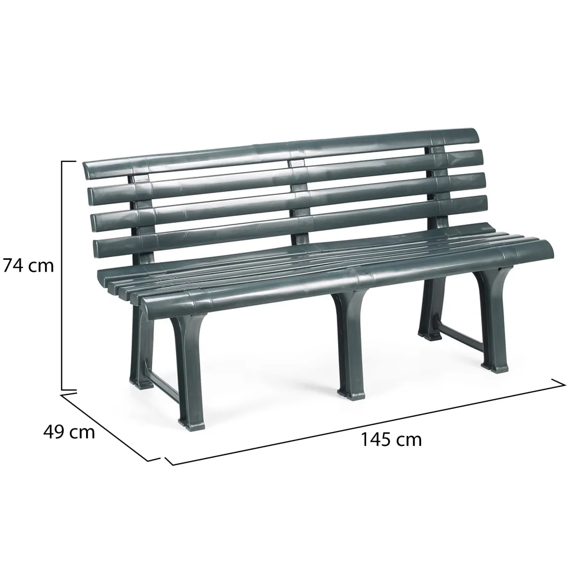 Panchina da Esterno Nero Antracite Materiale Struttura in Plastica Colore Seduta Nero 145x49x74h cm, Sfumatura Colore Struttura Antracite - Artur