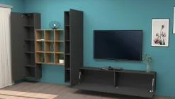 Salotto|Pareti Attrezzate > Dmora Parete attrezzata 3 ante 320cm antracite - Lome Nero Antracite