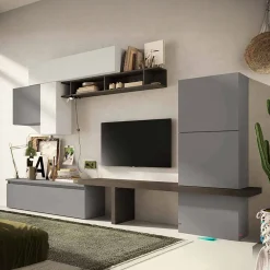 Pareti Attrezzate > Dmora Parete attrezzata 7 ante 295cm ardesia e grigia - Apollonie Bianco, Grigio Gesso