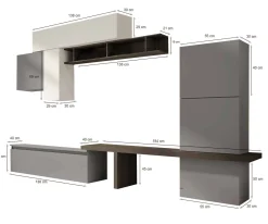 Pareti Attrezzate > Dmora Parete attrezzata 7 ante 295cm ardesia e grigia - Apollonie Bianco, Grigio Gesso