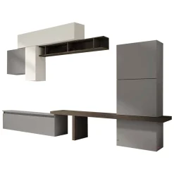 Pareti Attrezzate > Dmora Parete attrezzata 7 ante 295cm ardesia e grigia - Apollonie Bianco, Grigio Gesso
