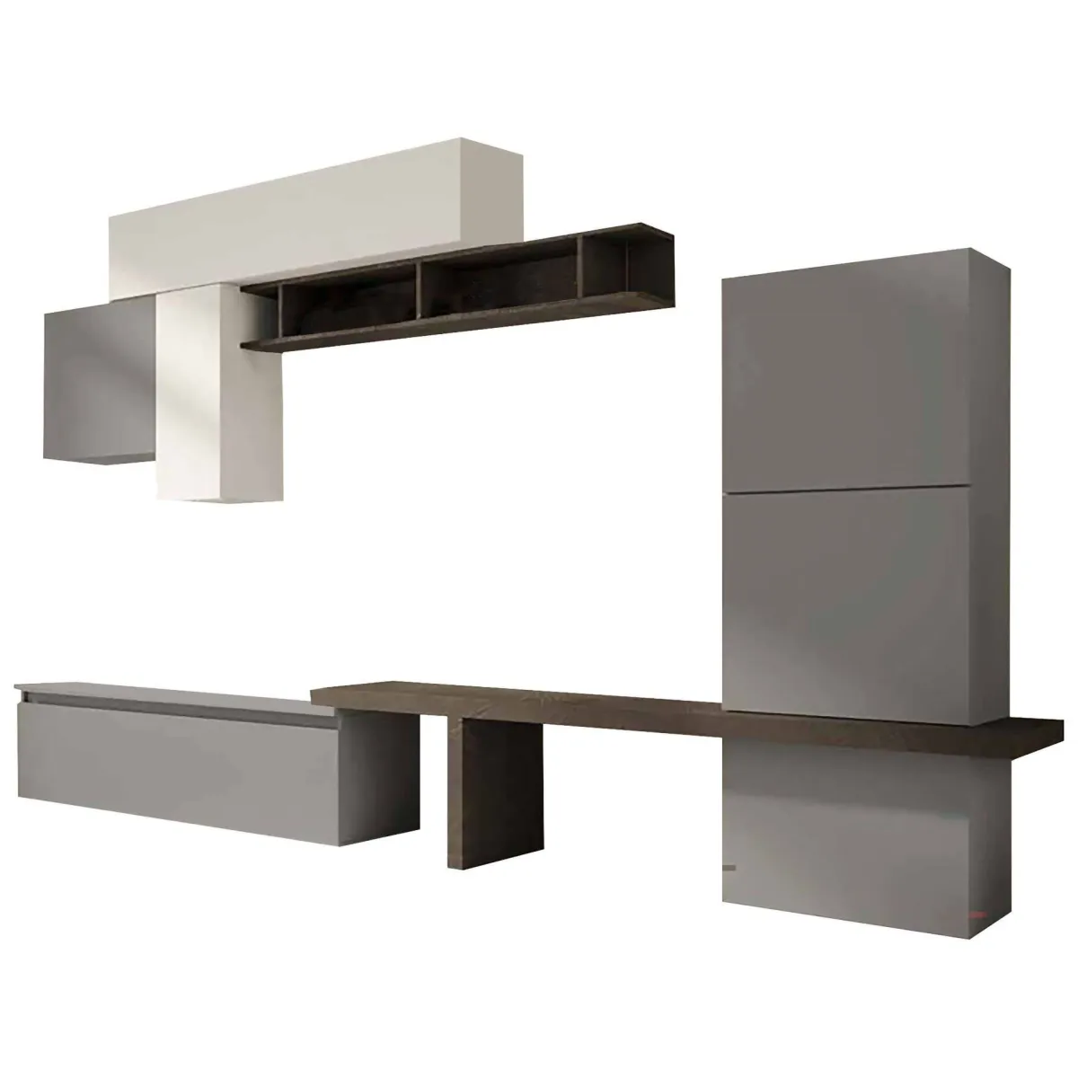 Pareti Attrezzate > Dmora Parete attrezzata 7 ante 295cm ardesia e grigia - Apollonie Bianco, Grigio Gesso