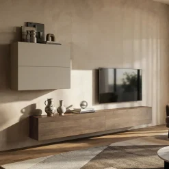 Parete Attrezzata Beige Marrone Noce 4 Ripiani Modulabile, Apertura Battente - Suisio