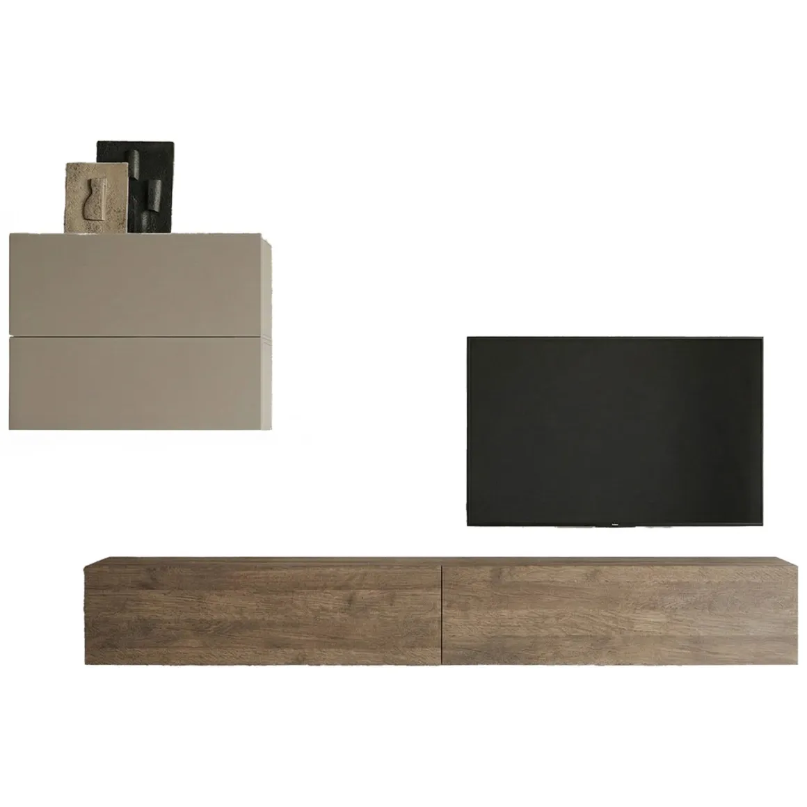 Parete Attrezzata Beige Marrone Noce 4 Ripiani Modulabile, Apertura Battente - Suisio