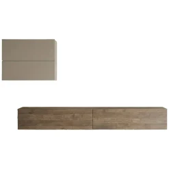 Parete Attrezzata Beige Marrone Noce 4 Ripiani Modulabile, Apertura Battente - Suisio