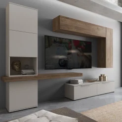 Parete Attrezzata Beige Marrone Noce Modulabile 2 Cassetti, 9 Ripiani - Riccia