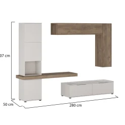 Parete Attrezzata Beige Marrone Noce Modulabile 2 Cassetti, 9 Ripiani - Riccia