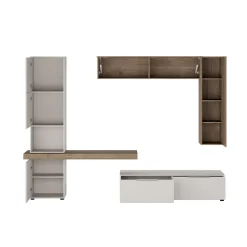 Parete Attrezzata Beige Marrone Noce Modulabile 2 Cassetti, 9 Ripiani - Riccia