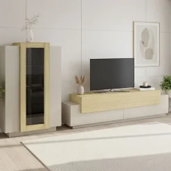 Parete Attrezzata Beige Modulabile 10 Ripiani 280x45x120.5h cm, Apertura a Ribalta, Battente - Lazzate
