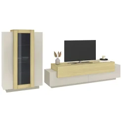 Parete Attrezzata Beige Modulabile 10 Ripiani 280x45x120.5h cm, Apertura a Ribalta, Battente - Lazzate