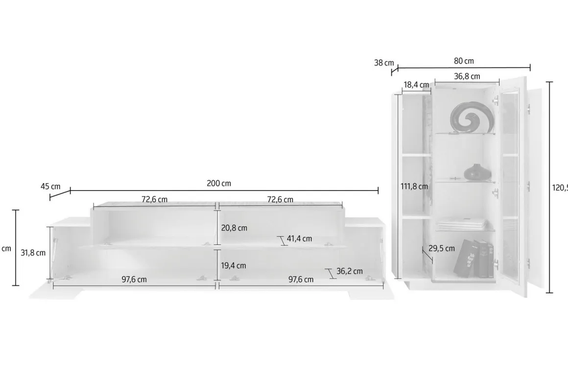Parete Attrezzata Beige Modulabile 10 Ripiani 280x45x120.5h cm, Apertura a Ribalta, Battente - Lazzate