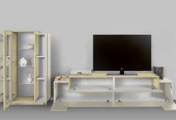 Parete Attrezzata Beige Modulabile 10 Ripiani 280x45x120.5h cm, Apertura a Ribalta, Battente - Lazzate